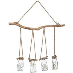 Atmosphera - Suspension bois et corde avec 4 bocaux de fleurs séchés - Beige - l 53 x h 45 cm