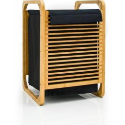 50L Panier à Linge Bambou avec Couvercle et Sac à Linge 40x36x57 Panier en Bois - braun