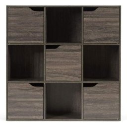 Bibliothèque 9 Compartiments avec 5 Portes, Armoire de Rangement en Bois avec 3 Étagères Style