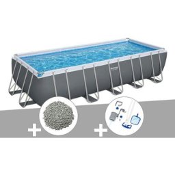 Bestway - Kit piscine tubulaire Power Steel rectangulaire 6,40 x 2,74 x 1,32 m + 10 kg de zéolite +