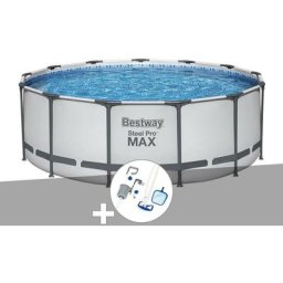 Kit piscine tubulaire Bestway Steel Pro Max ronde 3,96 x 1,22 m + Kit d'entretien - Blanc