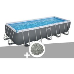 Bestway - Kit piscine tubulaire Power Steel rectangulaire 6,40 x 2,74 x 1,32 m + 10 kg de zéolite