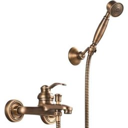 Robinet de baignoire et douche avec Douchette Robinet de Bain en laiton rétro 2 trous 2 poignées,