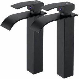 2PCS Robinet Lavabo Cascade Noir Bec Haut Moderne Mitigeur Robinet Salle Bain pour Vasque à Poser