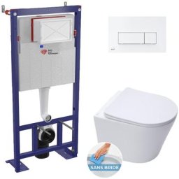 Pack wc Bati-support autoportant + Cuvette sat Infinitio sans bride + Abattant soft close + Plaque