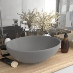 Vasque salle de bain - Moderne Lavabo ovale de luxe Gris clair mat 40x33 cm Céramique FR94320