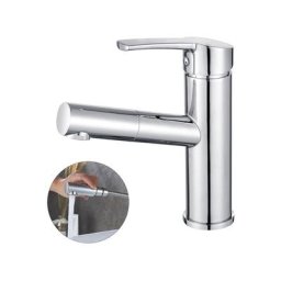 Robinet Salle de Bain avec Douchette Extractible Robinet de Lavabo en Laiton Chromé Mitigeur de