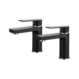 2x Robinets Salle de Bains Noir Mitigeur de Lavabo en Laiton Designe Moderne