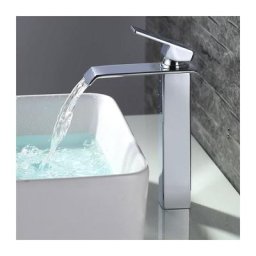Robinet Salle de Bain Cascade Mitigeur de Lavabo Bec Haut Robinetterie de Lavabo pour Vasque Chromé