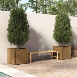 Lot de 2 Jardinières de jardin - Balconnière à fleurs Lit surélevé Marron miel 60x60x60 cm Bois de