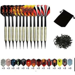 Flechette Pointe Plastique, 12 Fléchettes avec 42 Ailettes et 100 Pointes, Set de Flechettes à