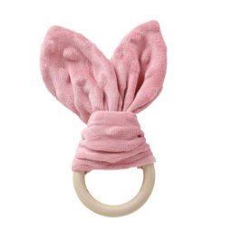 Baby Wooden Ring Teether Soft Rabbit Ear Comforting Toy Teething Shower Gift for Infants Newborn
