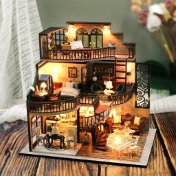 Cutebee-Maison de course rétro en bois pour enfants maisons à beurre avec meubles lumières LED