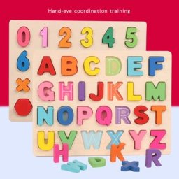 Alphabet 3D en bois pour enfants puzzle de chiffres lettre numérique Montessori apprentissage