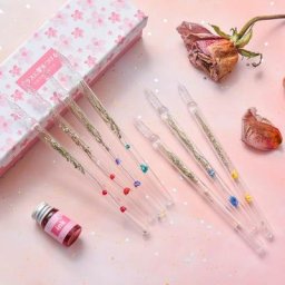 1 ensemble de stylos à encre sèche Collection d'écriture lisse Design de fleurs séchées stylo