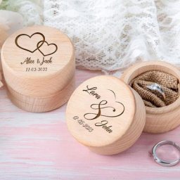 Boîte à matiques en bois de mariage rustique personnalisée porte-bague de fiançailles personnalisé