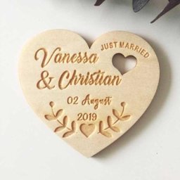 Aimants laser personnalisés en forme de cœur pour enregistrer la date bois personnalisé rustique