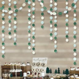 Guirlandes Circulaires en Papier Rétro Vert Poudré et Bleu Bannière Rustique de Printemps