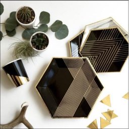Nappe à Pois Noirs et Dorés Assiette à Thème Noir pour ixd'Anniversaire Élégante Poulet