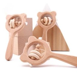 Hochets en bois pour bébé jouets en hêtre anneau de dentition en bois jouet Montessori