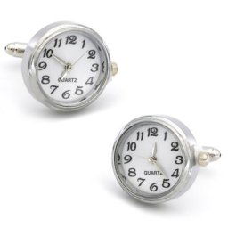 Boutons de manchette de montre pour hommes Design fonctionnel avec batterie couleur argent