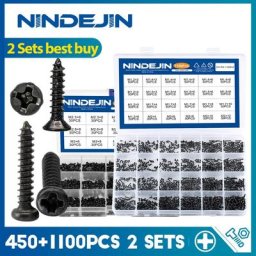 NINDEJIN – Kit de Mini vis noires en acier au carbone M2.3 M2.6 M3 450 pièces 1100 M1.2-M2