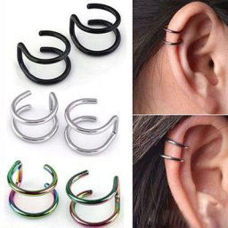 JIOROMY-Boucles d'Oreilles Rondes à réinitialisation en Acier Inoxydable 2 Anneaux Manchette