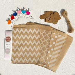 Joli sac à bonbons Kraft pour cadeau d'invité de mariage biscuits alimentaires à rayures en forme
