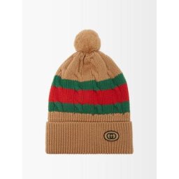Gucci Bonnet en laine à bande Web et empiècement GG