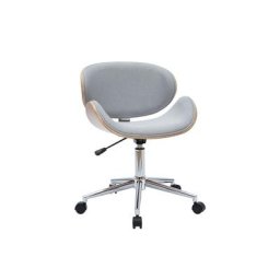 Chaise de bureau à roulettes design en tissu gris clair, bois clair et acier chromé walnut - Gris
