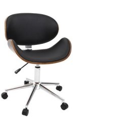 Chaise de bureau à roulettes design noir, bois foncé noyer et acier chromé walnut - Noir