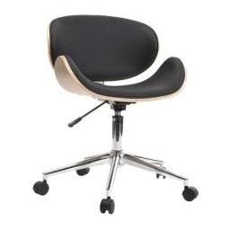 Chaise de bureau à roulettes design noir, bois clair et acier chromé walnut - Bois clair / noir