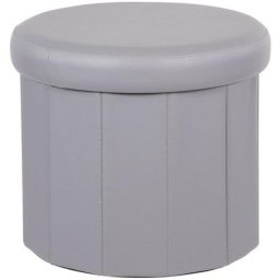 Pouf de rangement en simili-cuir Tabouret peu encombrant Gris Rond 38 x 33,5 cm