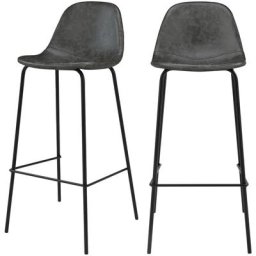 Chaise de bar 75 cm en cuir synthétique/noir (lot de 2) - Henrik - Noir
