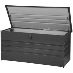 Coffre de Rangement Extérieur 165 x 70 cm 400 Litres en Acier Galvanisé Gris Foncé Idéal pour les