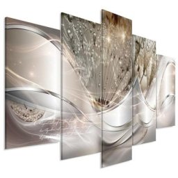 Tableau - Fleur de pissenlit moderne en gris et beige 225x100