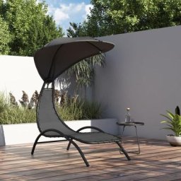 Chaise longue Bain de soleil Transat et auvent gris foncé 167x80x195 cm tissu et acier 16262 - Gris