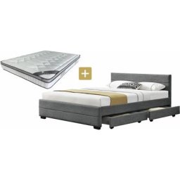 Ensemble Lit Ivar lin Gris souris 160 + matelas cocoon 28 cm - Gris foncé