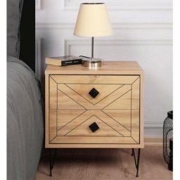 Table de chevet Akilina H55cm Métal Noir et Bois Pin clair - Bois
