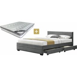 Ensemble Lit Ivar lin Gris souris 140 + matelas cocoon 28 cm - Gris foncé