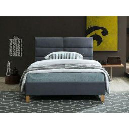 Lit double en velours avec tête de lit rembourré gamme Siera - Sommier inclus - Gris - 120 x 200 cm