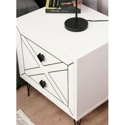 Table de chevet Akilina H55cm Métal Noir et Bois Blanc - Blanc