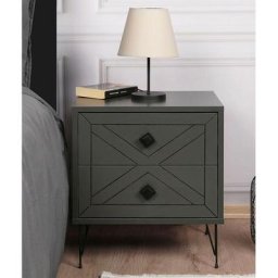 Table de chevet Akilina H55cm Métal Noir et Bois Anthracite - Gris foncé