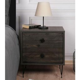 Table de chevet Akilina H55cm Métal Noir et Bois foncé - Bois