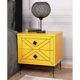 Table de chevet Akilina H55cm Métal Noir et Bois Jaune - Jaune