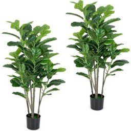 Lot de 2 Plante Artificiel Figuier 140cm Feuillage Luxuriant Ficus Lyrata Décoration Intérieure