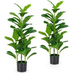 Lot de 2 Plante Artificiel Figuier 100cm Feuillage Luxuriant Ficus Lyrata Décoration Intérieure