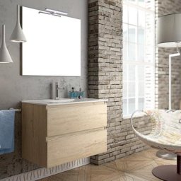 Meuble de salle de bain 70cm simple vasque - 2 tiroirs - balea - Bambou (chêne clair)