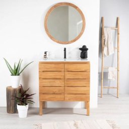Wanda Collection - Meuble salle de bain en teck massif et céramique Ananta 80 cm - Marron