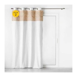 Douceur D'intérieur - Lot de 2 Rideaux à oeillets 140 x 240 cm polycoton + jute imprimée Kalinda